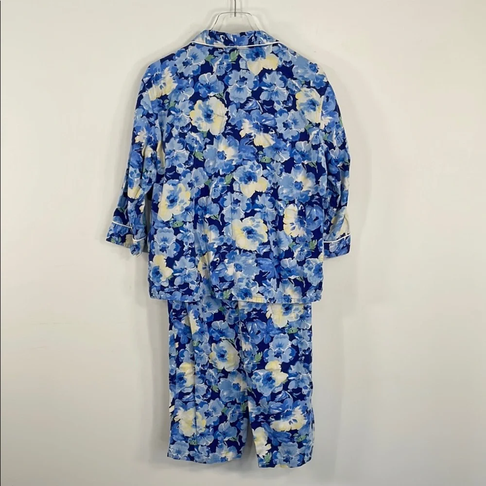 Lauren Ralph Lauren‎ Floral 3/4 Sleeve Notch Collar Long Pants Pajama Set Sz L
